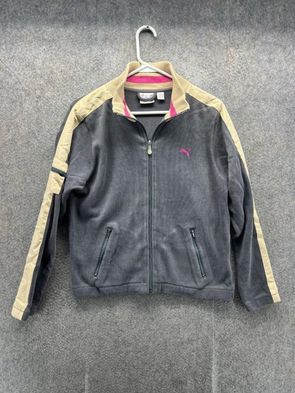 Puma Jacket Womens Medium Gray Colorblock Full Zip Track Pockets Athletic Sport